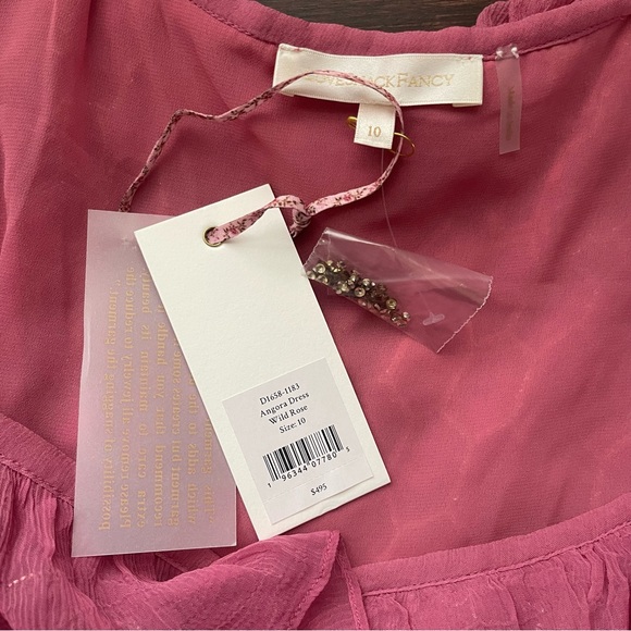 NWT LoveShackFancy Pink and Gold Ruffle Angora Mini Dress - Picture 9 of 10